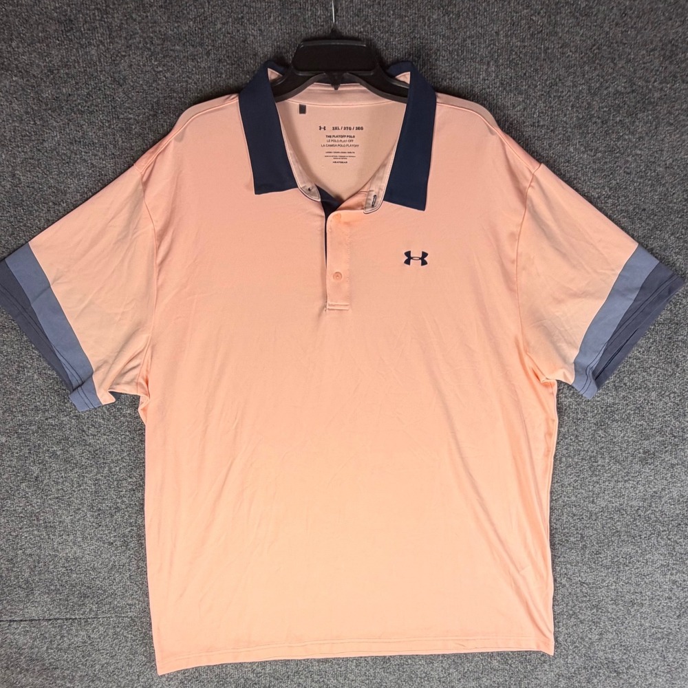 Under Armour Mens The Playoff Polo Shirt 3XL Peach Navy Blue HeatGear Golf